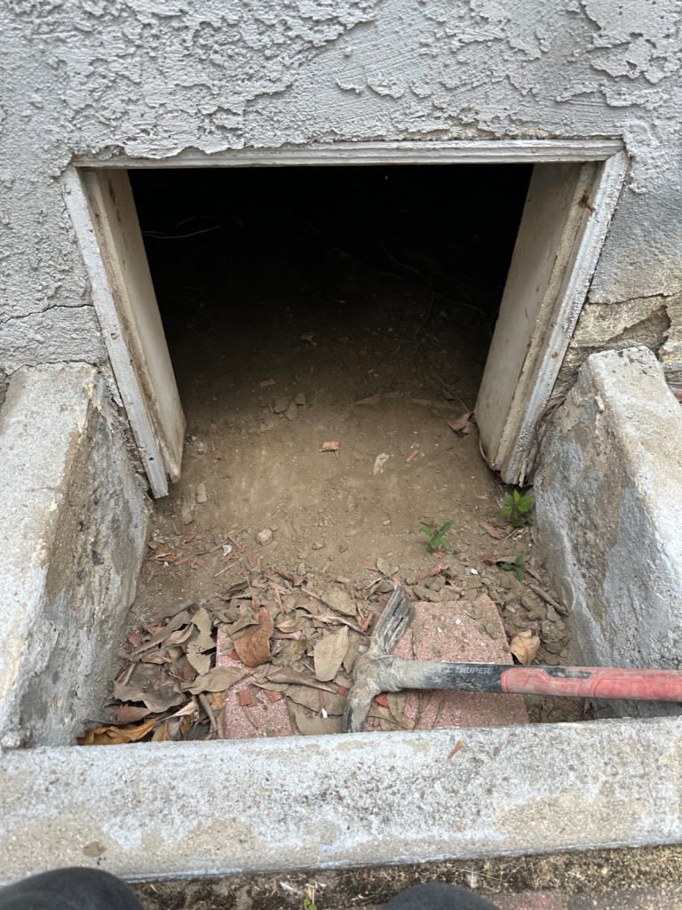 20230622 crawl space entrance - before storti 4